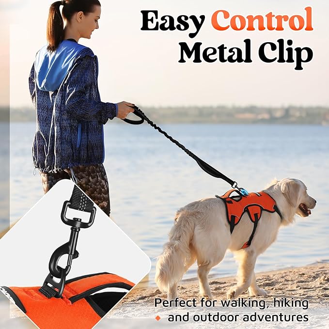 rabbitgoo Escape Proof Dog Harness, Soft Padded Full Body Pet Harness, Reflective Adjustable No Pull Vest with Lift Handle and Leash Clip for Large Dogs Walking Hiking Training, L, Orange