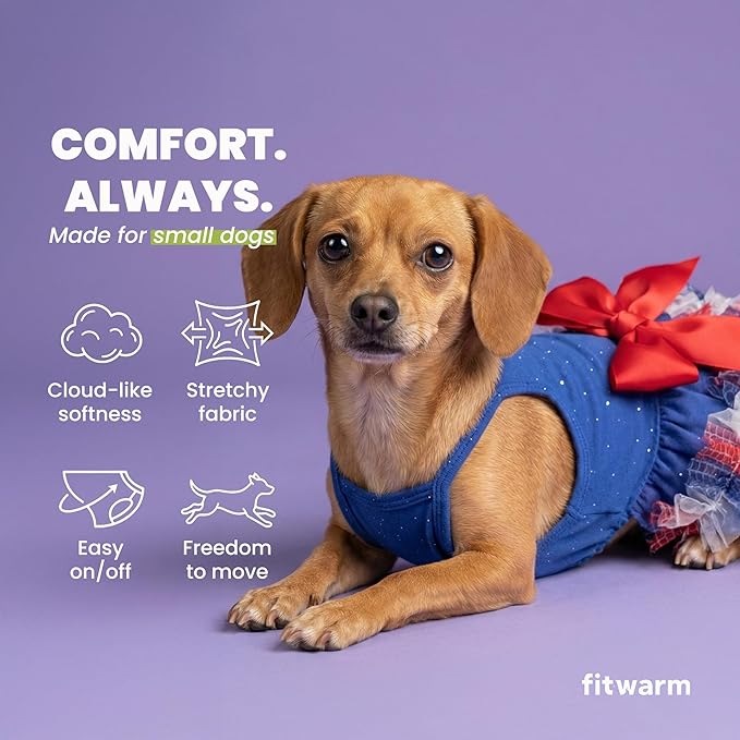 Fitwarm Patriotic Sparkly Tiered Dog Tutu Dress, 4th of July Outfit for Small Dogs Girl, Festive Pet Clothes, Red, White, Blue, XS