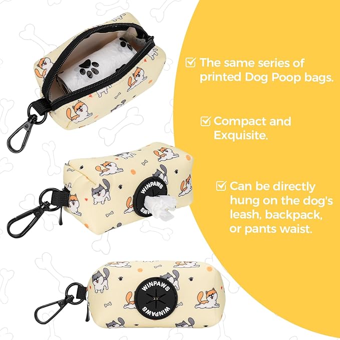Dog Harness and Leash Collar Set with Dog Poop Bag Holder and Bandanas, Escape Proof Adjustable Puppy Cat Vest with Soft Mesh Padded, Pet Supplies for Small Medium Large Dogs Kitten(Yellow Puppy, S)