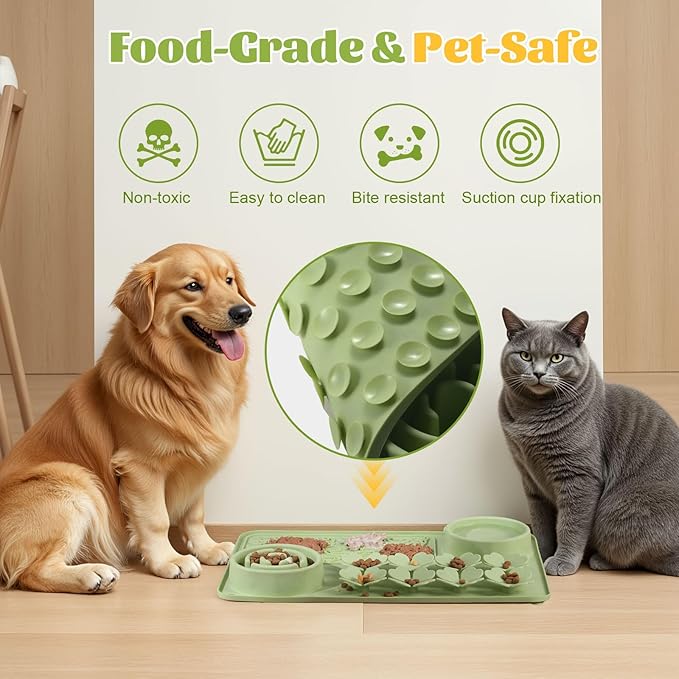 Silicone Lick Mat for Dogs & Cats – Slow Feeder Dog Bowl, Non-Slip Licking Mat for Large & Small Breeds, Puzzle Feeder & Snuffle Mat for Fast Eaters, Interactive Pet Food Mat with Measuring Spoon