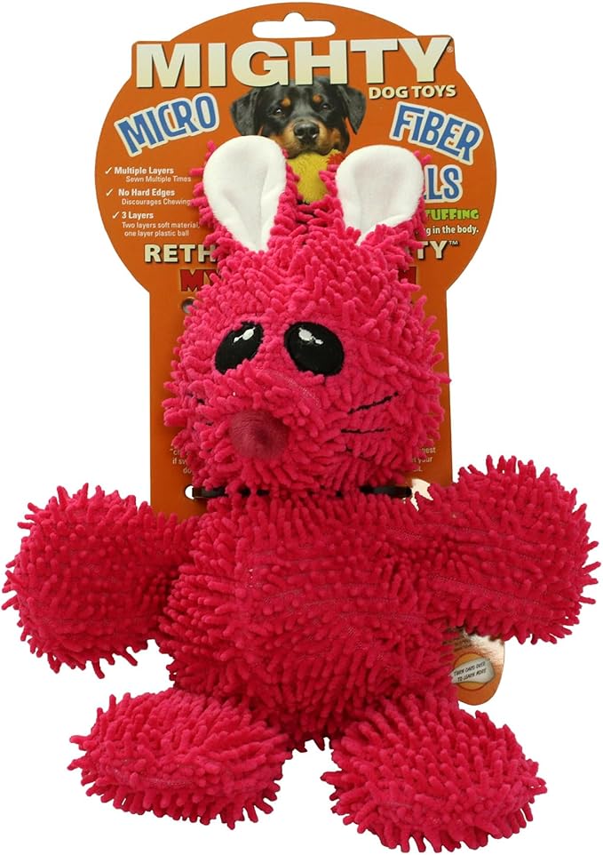 MIGHTY- Microfiber Ball - Farm – Made with Squeaker Balls and Minimal Stuffing. Strong & Tough. Interactive Play. Machine Washable & Floats (Rabbit, Medium 2 Pack)