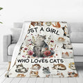 SweetFox Just A Girl Who Loves Cats Blanket, Cute Cat Decor Throw Blanket Gifts for Girls Boys Lovers Super Warm Soft Plush Fleece Flannel Winter Bedding Blankets for Kids Adults Men Women 80"X60"