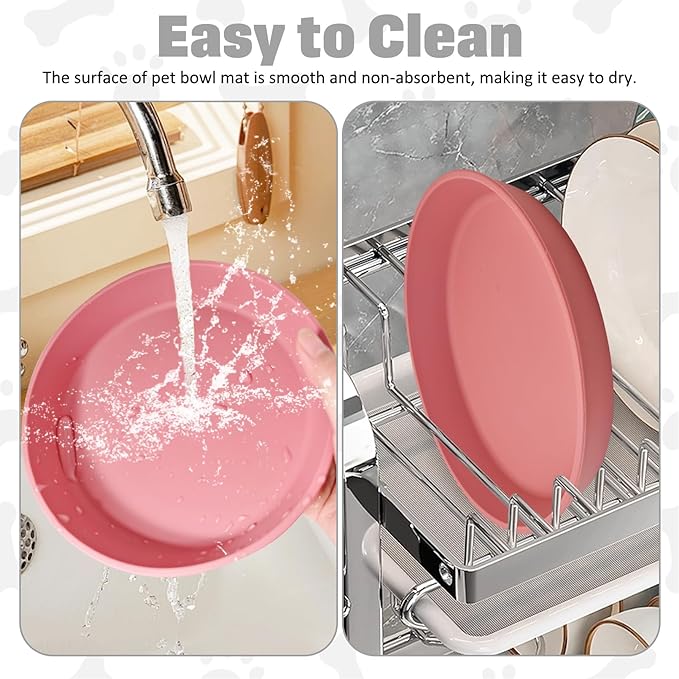BNOSDM Silicone Cat Food Plate 2 Pack Shallow Dog Bowl Flat Puppy Feeding Dish for Small Dogs and Cats Whisker Fatigue Pet Plates for Dry and Wet Food (Rose Red)