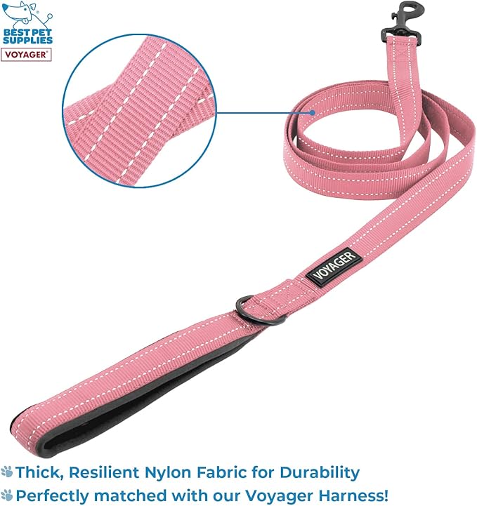 Best Pet Supplies Voyager Step-in Lock Pet Harness w Reflective Pet Leash Combo Set with Neoprene Handle 5ft - Supports Small, Medium and Large Breed Puppies/Cats - Pink/Black Trim Set, XXS