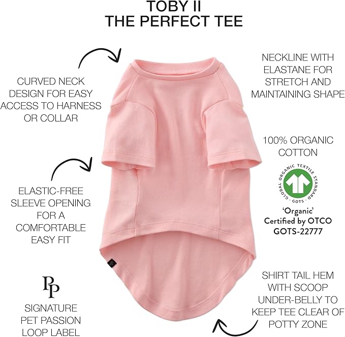 Toby II - The Perfect Tee, 3 Pack Short Sleeve Pet T-Shirt 100% Organic Cotton Tees Clothes for Small, Medium, Large Dogs, Pink Camo, X-Small (5-12 lbs)