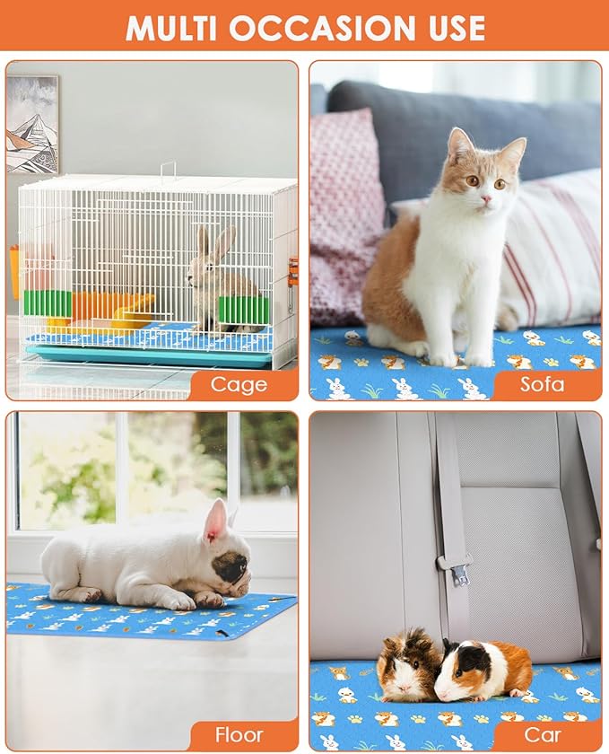 Bissap 2 Packs Guinea Pig Cage Liners, 48''X24'' Washable Guinea Pig Pee Pads Non Slip Reusable Fast and Super Absorbent Bedding for Small Animals Rabbit Hamster Chinchillas Rat - Blue