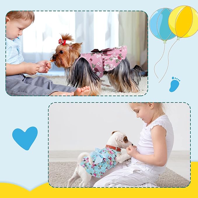 Frienda 6 pcs Dog Dresses Girls Dog Clothes Floral Cute Princess Bowknot Puppy Dresses Pet Cat Clothes Skirts Rosette Summer Outfits Apparel for Chihuahua Yorkies Female Small Cat Pets Kitten(S)
