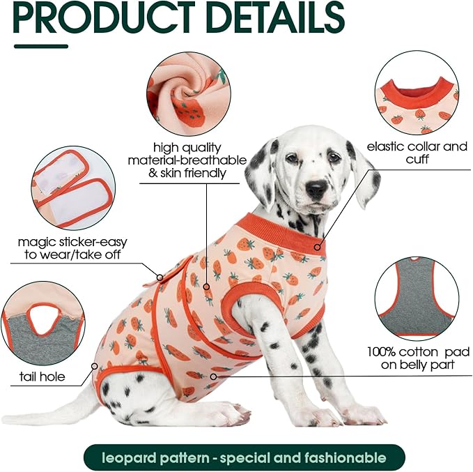 Kuoser Dog Recovery Suit for Female Male Dogs, Post-Surgery Bodysuit for Spay Neuter, Dog Onesie After Surgery, Anti-Licking Pet Surgical Recovery Suit, PinkStrawberry XXL