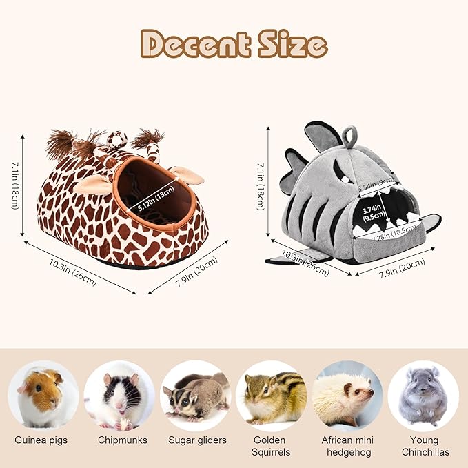 Avont 2 Pack Guinea Pig Bed House Hideout, Small Animal Hideaway Cage Accessories, Washable Sleeping Bed for Dwarf Rabbits Chinchillas Hamsters Hedgehogs Ferrets Bearded Dragons and Rats -Animal