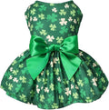 Idepet St. Patrick's Day Dog Dress with Bow Dog Tulle Skirt for Small Dog Girls Green Puppy Dress Cat Apparel Pet Holiday Outfits (Green, Large)