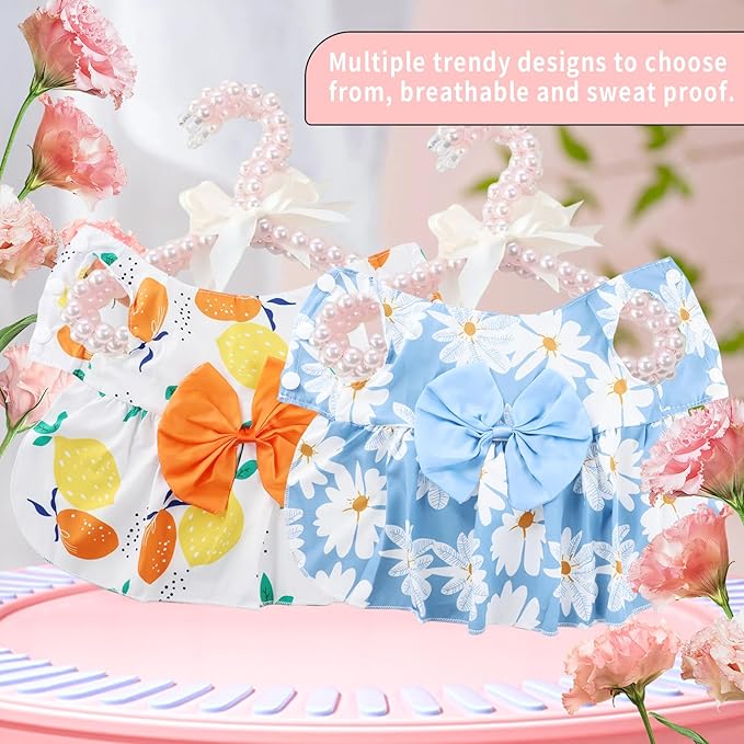 5 Pcs Dog Dresses Floral Puppy Cat Pet Dresses Dog Bowknot Dresses for Large Dogs Girls Puppy Summer Floral Skirts Outfits Cute Princess Pet Dress for Female Yorkie Cats Dogs Pets