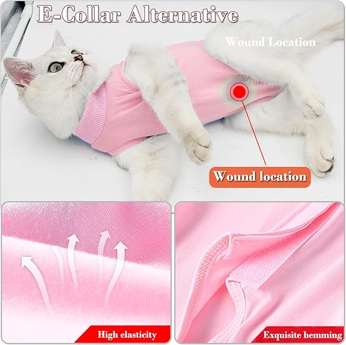 Cat Recovery Suit for Abdominal Wounds or Skin Diseases, Breathable Cat Surgery Recovery Suit E-Collar Alternative for Cats, After Surgery Wear Surgical Suit for Cats Anti Licking Wounds