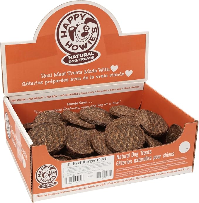 Happy Howie's Mini Doggy Burgers - Natural Healthy Dog Treats, Made with Real Beef, Hormone and Gluten Free - Beef, 60 Count (Pack of 1)