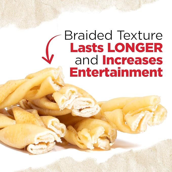 Natural Farm Braided Pork Collagen Dog Chews (5 Pack), Flavorful Braided Pork Collagen Sticks, Natural Dog Chews, Long Lasting, for Small, Medium, and Large Dogs, Odor-Free Rawhide Alternative