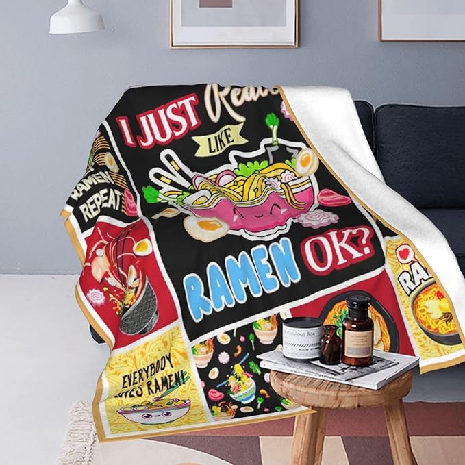 SweetFox Just A Girl Who Loves Ramen Blanket, Ramen Decor Throw Blanket Gifts for Girls Boys Food Lovers Super Warm Soft Plush Fleece Flannel Winter Bedding Blankets for Kids Adults Men Women 80"X60"
