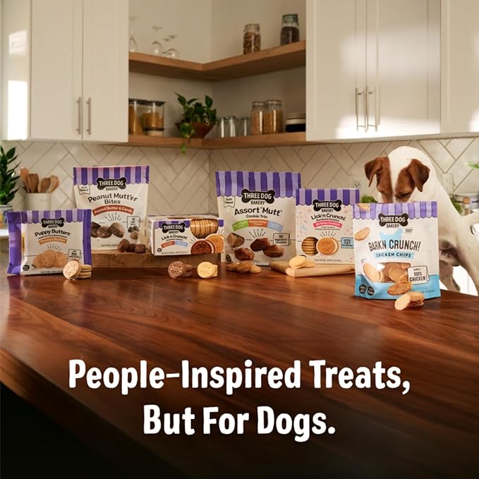 Three Dog Bakery Mini Carob Chip Cookies for Dogs, Crunchy Dog Treats with Real Ingredients, 8 oz