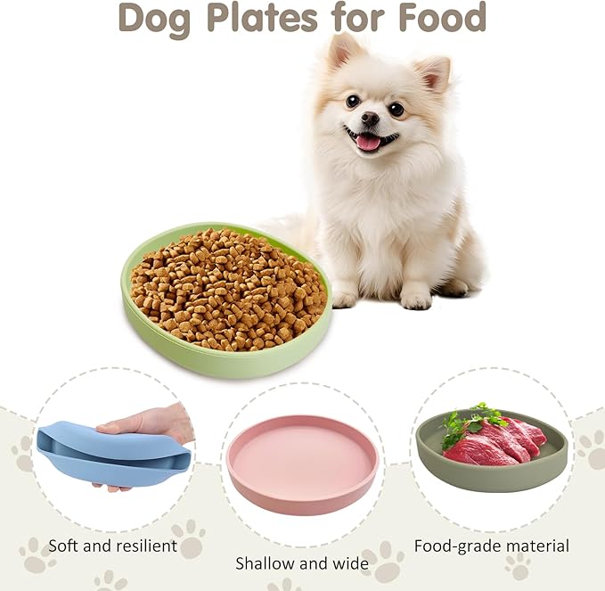VCEPJH 2 Pack Silicone Dog Plates for Food Shallow Pet Bowl Flat Puppy Food Bowl Whisker Fatigue Cat Feeding Bowls Noiseless Dishes for Dry and Wet Food (Square-Round Brown)