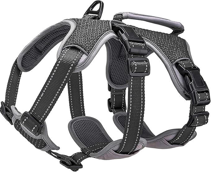 BELPRO Multi-Use Support Dog Harness, Escape Proof No Pull Reflective Adjustable Vest with Durable Handle, Dog Walking Harness for Big/Active Dogs (Black, M)