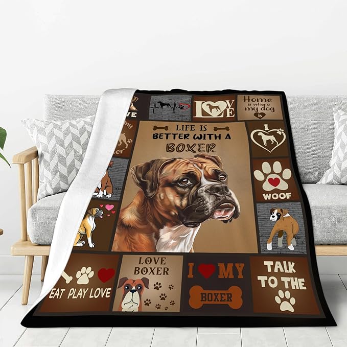 banonaty Boxer Dog Throw Blanket Cozy Fleece Flannel Bedding Boxer Dog Gifts for Women Men Boys Girls Lovers Adults Lovers Stuff Plush for Couch Sofa Bed Decor 40"X50"