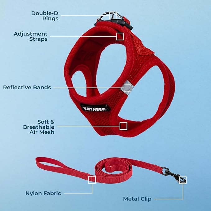 Voyager Step-in Pet Harness - All Weather Mesh, Adjustable Step in Harness for Cats and Dogs by Best Pet Supplies - 307S Red, XXXS
