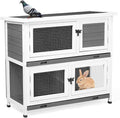 2 Story Solid Wood Rabbit/Bunny Hutch with 2 Large Main Rooms, Indoor Outdoor Rabbit House Guinea Pig Cage Pet House for Small Animals with Ventilation Door Removable Tray Waterproof Roof (Grey)