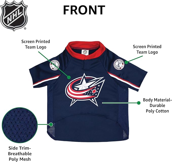 Pets First NHL Columbus Blue Jackets Jersey for Dogs & Cats, X-Small. - Let Your Pet be a Real NHL Fan!