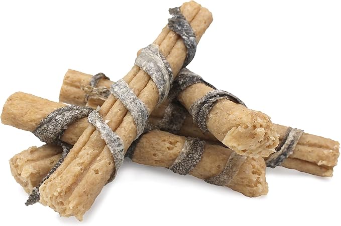 Icelandic+ Collagen Dental Chew: Beef & Cod Skin - 8" Dog Treat Stick, Hand-Wrapped Fish, 2 Ingredient Pet Snacks, Dental Health, Rawhide Alternative