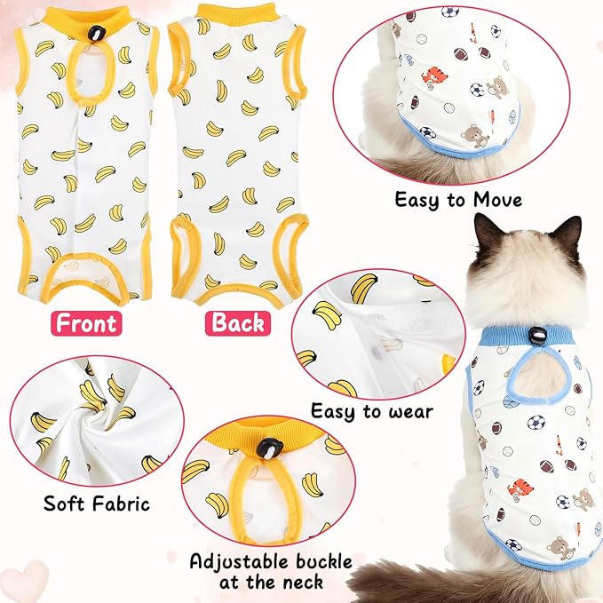 6 Pack Recovery Suit for Cats, Breathable Female and Male Onesie Cat Recovery Suit E Collar Alternative Pajama for After Surgery Spay Abdominal Skin Anti Licking(Medium)