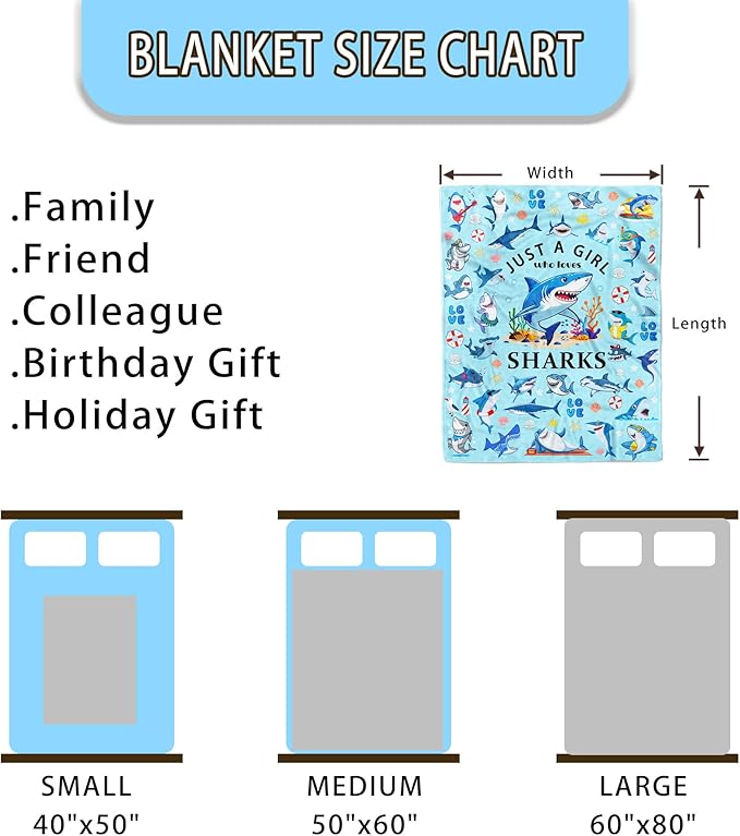 Shark Blanket Gifts for Sharks Lovers Soft Flannel Shark Throw Blanket Birthday Stuff Gifts Bedding Decor for Kids Adults 50"x40"
