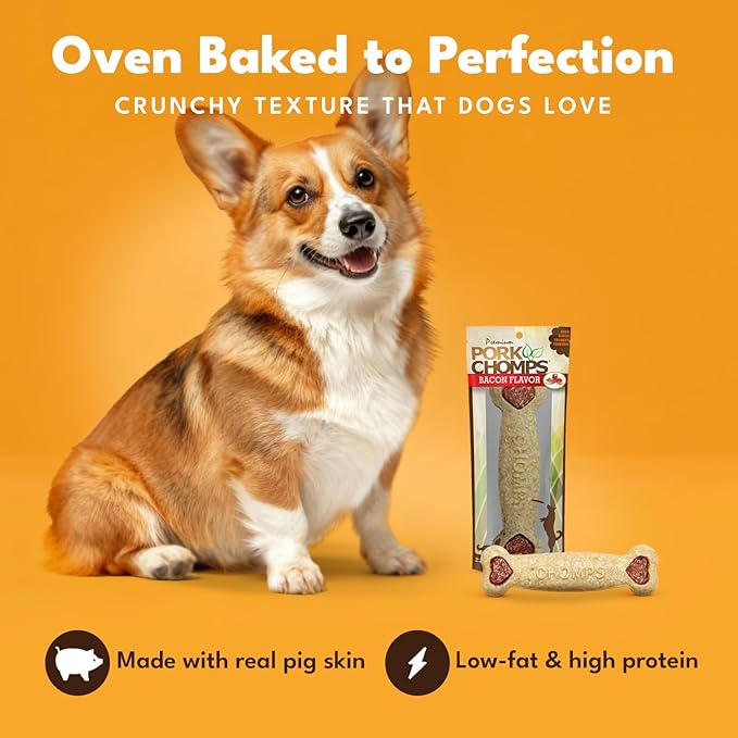 Pork Chomps Dog Chew, 7-inch Crunchy Bone, Bacon Flavor, 1 Count