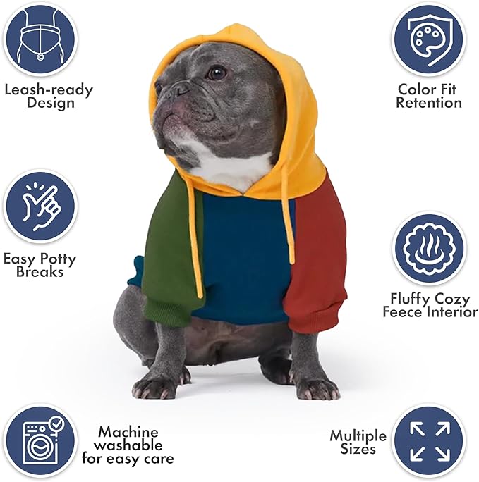 Spark Paws Dog Hoodie – Premium Dog Sweater for Small, Medium, and Large Dogs | Warm Outfits for French Bulldogs, Pitbull, Puppy, Winter Jacket Alternative - Primary Color Block - 3XL