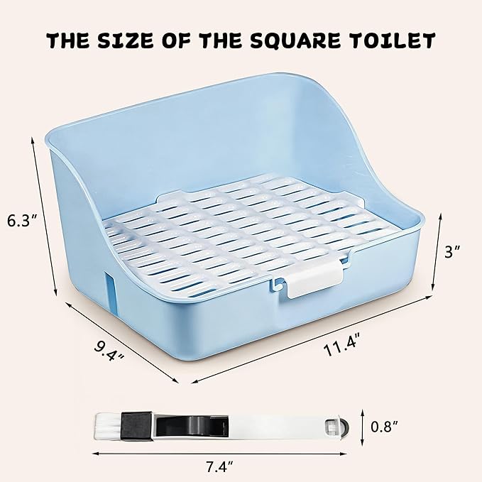 Large Rabbit Litter Box Bunny Potty Plastic Square Training Corner Litter Box, Bedding Toilet for Adult Ferret Hamster Guinea Pig, 11.4" L x 9.4" W x 6.3" H High Sided Pet Litter Tray