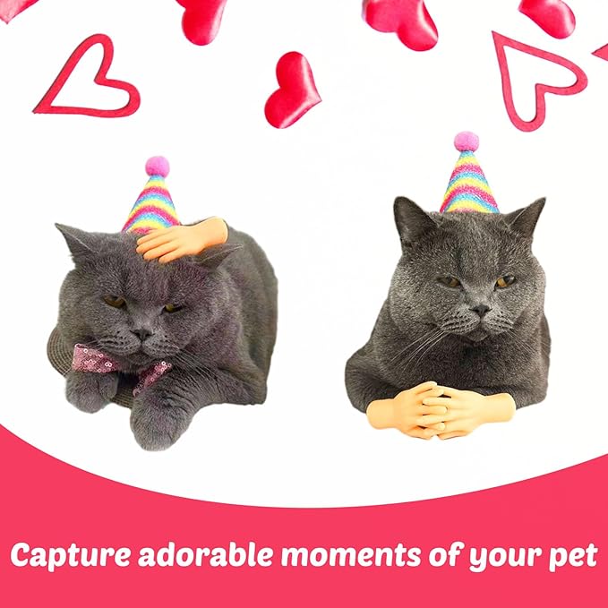 Generic 6 Pcs Cat Birthday Hats with Glittery Bow Tie Collars and Tiny Teaser Hands Party Headwear for Cats and Dogs Party Supplies for Puppies and Kittens Pet Holiday Decoration Costume Accessories