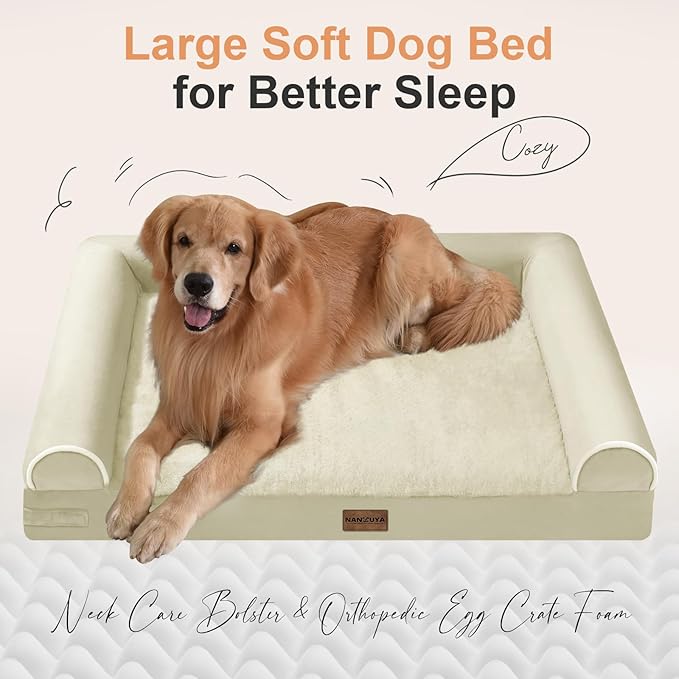 Medium Large Dog Bed Orthopedic Washable: Beds Bolster Medium Large Sized Dog Bed Egg Crate Foam Couch Sofa Waterproof with Removable Cover - Beige