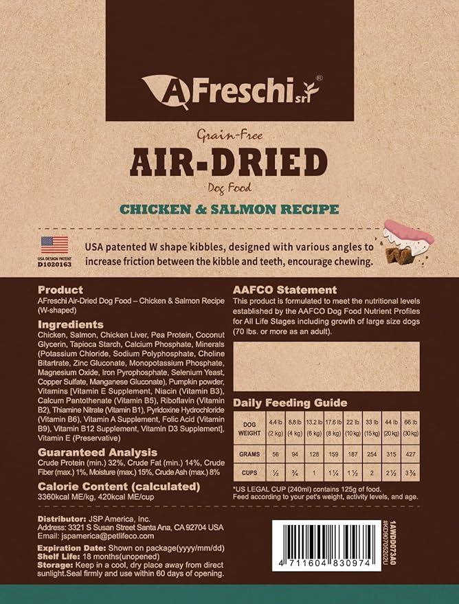 A Freschi srl Air-Dried Puppy & Adult Dog Food - Real Chicken & Salmon Recipe | Grain-Free | High-Protein for Toy, Small & Large Breeds | Ideal for Picky Eaters, 1 lb Starter Bag