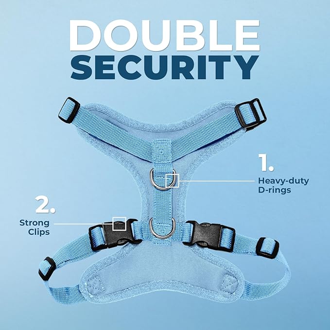 Best Pet Supplies Voyager Step-in Lock Pet Harness w Reflective Pet Leash Combo Set with Neoprene Handle 5ft - Supports Small, Medium and Large Breed Puppies/Cats - Baby Blue Set, M