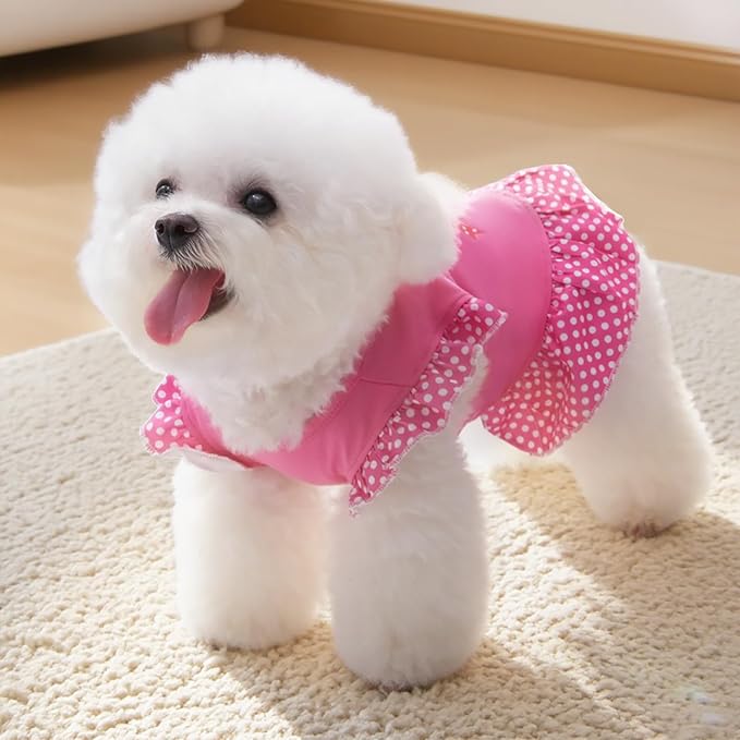 XPUDAC 4 Pack Pet Dog Dress Dog Clothes Girl Puppy Shirt Yorkie Clothes Cute Doggie Dress Pet Apparel for Small Dogs and Cats (Pink Angel, Small(4.5-8lbs))