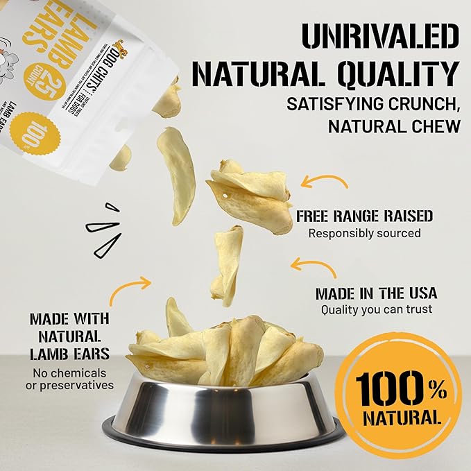 Dog Chits Lamb Ears for Dogs – 100% Natural Baked Lamb Ear Dog Treats – Grain-Free, High Protein, Lower Fat Training Chews – Dental Health & Joint Support – for Large, Medium Dogs – 15 Pack