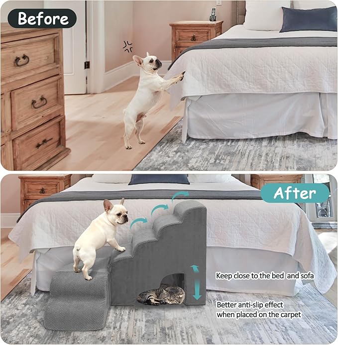 Dog Stairs for High Bed, Pet Stairs for Small Dog, 6 Tiers Steps for Dogs to Get on Beds, 30 inches L Shape Pet Step Ramps for Old Cats, Injured Dogs and Small Puppy