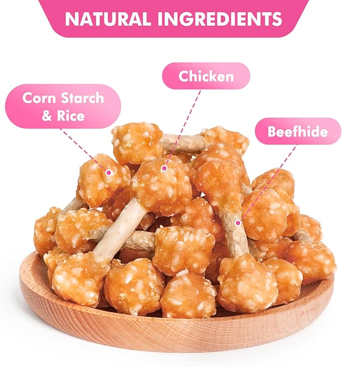 Dog Treats, Chicken Wrapped Rice Dumbbells Bones, Teeth Cleaning Rawhide Dog Chews for Puppy and Small Dogs, 16oz
