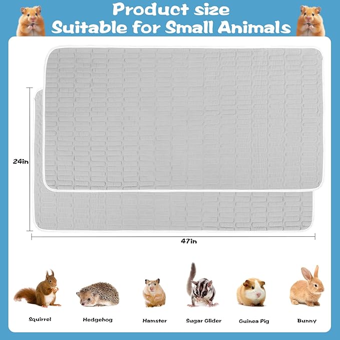 UPINS 2-Piece Guinea Pig Pee Pads, 47 X24 Inches Guinea Pig Cage Liner Reusable Guinea Pig Mat for Small Animals Hamster Rabbit Squirrel