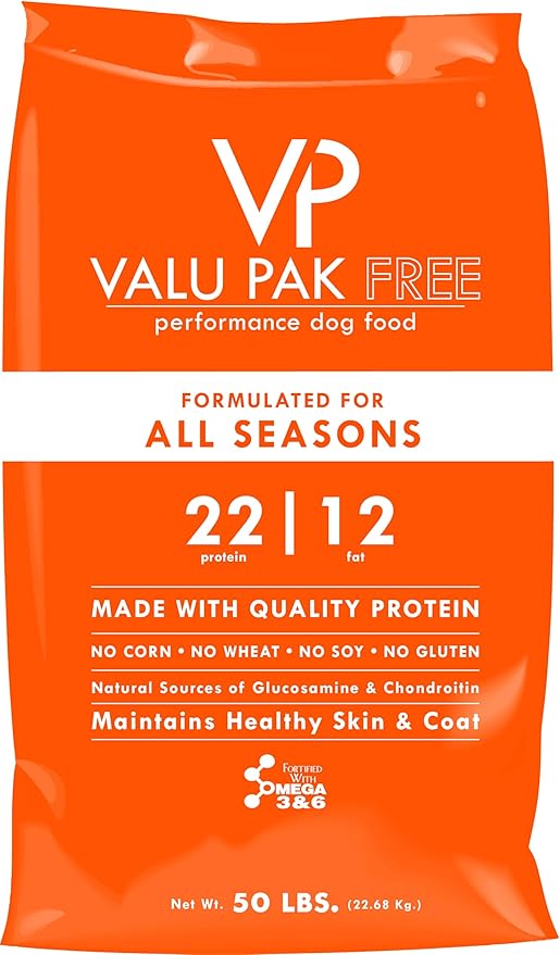 Valu-Pak Free 22-12 All Seasons Dog Food, Gluten Free, Wheat Free, Corn Free, Soy Free, Skin & Coat Health, 50 lbs