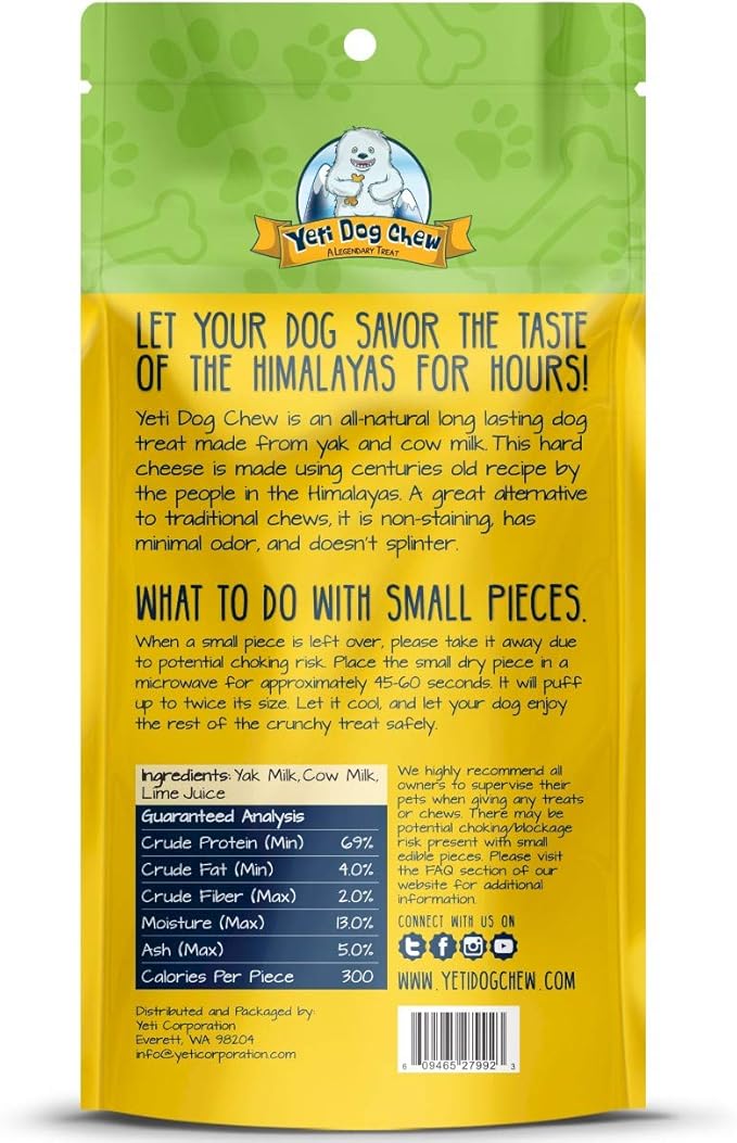 Yeti Dog Chew - Yak Cheese Himalayan - Healthy Long Lasting - Yak Chews for Large, Medium and Small Dogs - Yak Bones for Dogs - Natural Yak Cheese - Medium, 2.5 oz