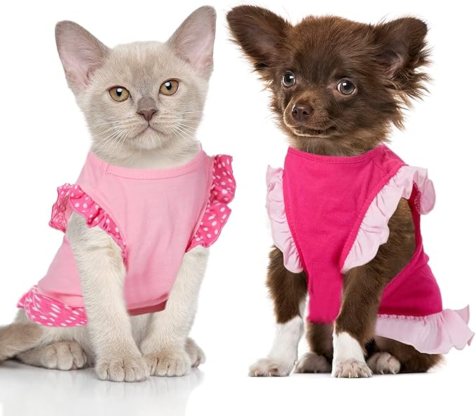 2 Pieces Dog Dresses for Dogs Cute Girl Female pet Dress Mommy Puppy Shirt Skirt Dresses Pet Summer Clothes Apparel for Cats(OMG and Angel,Medium)