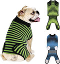 2 Packs Breathable Cotton Dog Recovery Suit for After Neuter Spay Abdominal Wounds Protector, Professional Anti-Licking Onesies for Male Female Pets Surgery Bandages, L Blue & Green Stripes