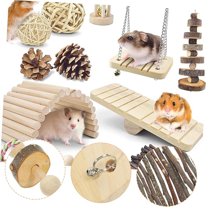 Yardwe Bunny Chew Toys for Rabbits Guinea Pig Play Toys Wooden Pet Chew Carrot Grass Ball Set