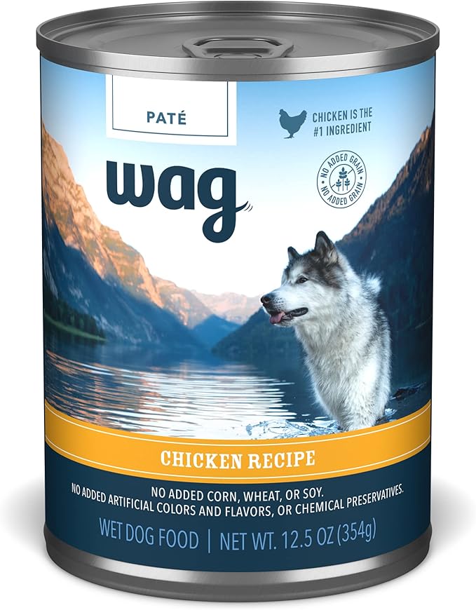 Amazon Brand - Wag Pate Canned Dog Food, Chicken Recipe, 12.5 Ounce (Pack of 12)