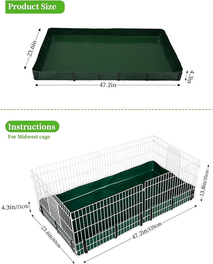 Guinea Pig Cage Liner, for Midwest Cage 24"x47" Waterproof/Leakproof Base for Guinea Pig Cages. Reusable Bottom for Rabbits Hamsters Hedgehogs and Other Small Animals. Green