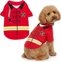 Parisian Pet Dog Costume - 100% Cotton Firefighter Dog Clothes for Large Dogs - Lightweight Puppy Outfits - Funny French Bulldog Clothes - Sleeved Red Shirt for Dogs - Stretchy Pet Costume