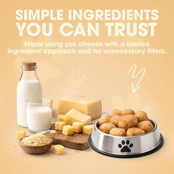 peaksNpaws Yak Cheese Puffs for Dogs, Natural Himalayan Yak Chews, Crunchy & Digestible Dog Treats, High Protein Cheese Puffs for All Breeds (8 oz)